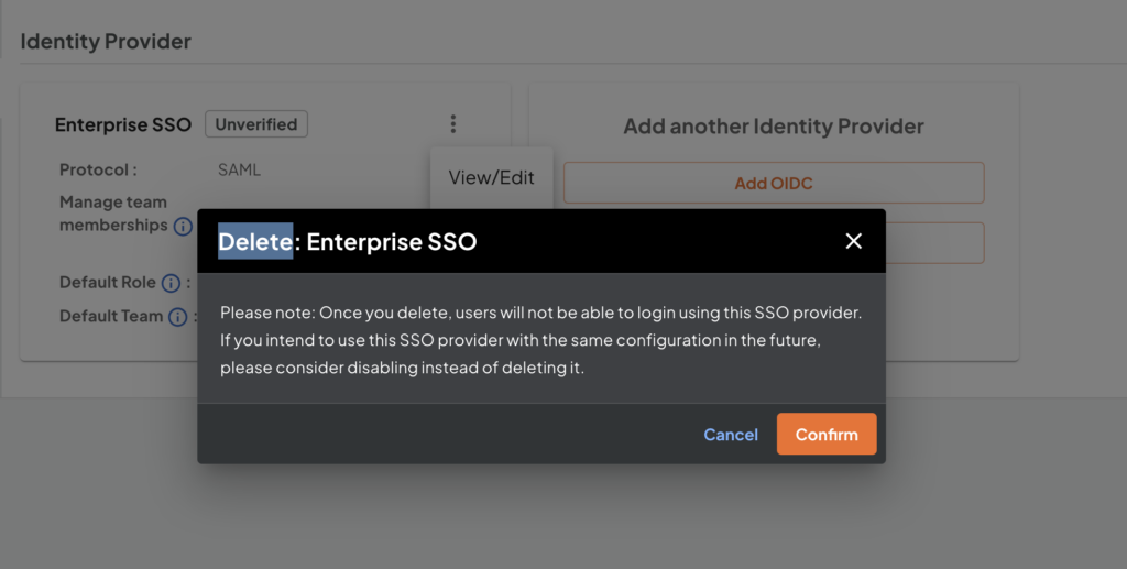 Delete SSO integration
